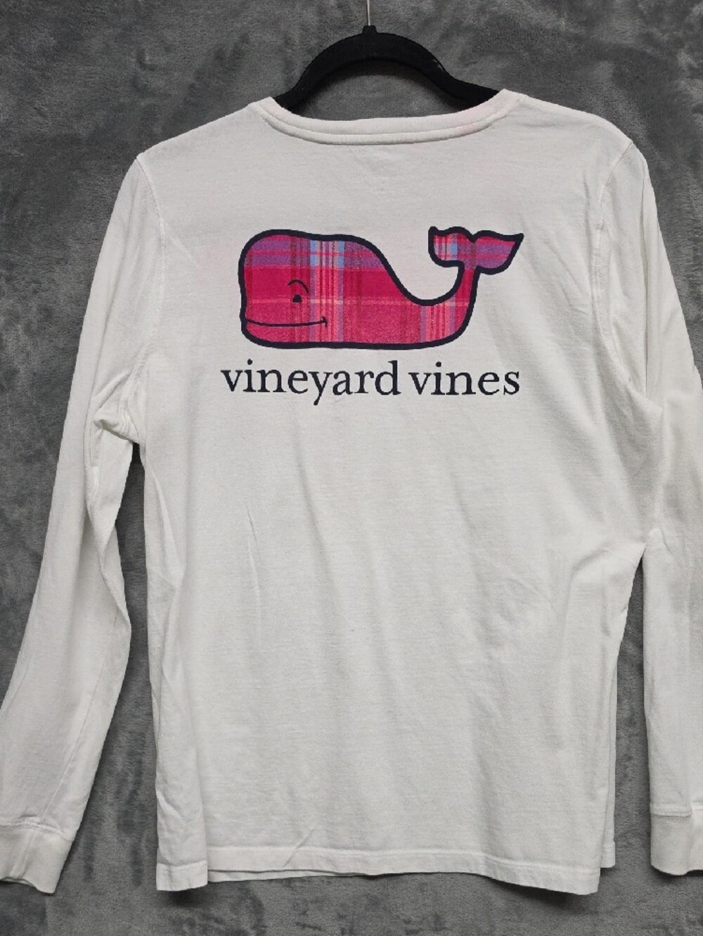 Vineyard Vines White Long-Sleeve Tee with Pink Whale Pocket Sz Lg - Picture 5 of 6
